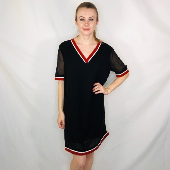 Dkny Dresses & Skirts - DKNY Varsity Stripe T Shirt Silk Dress Black 0260